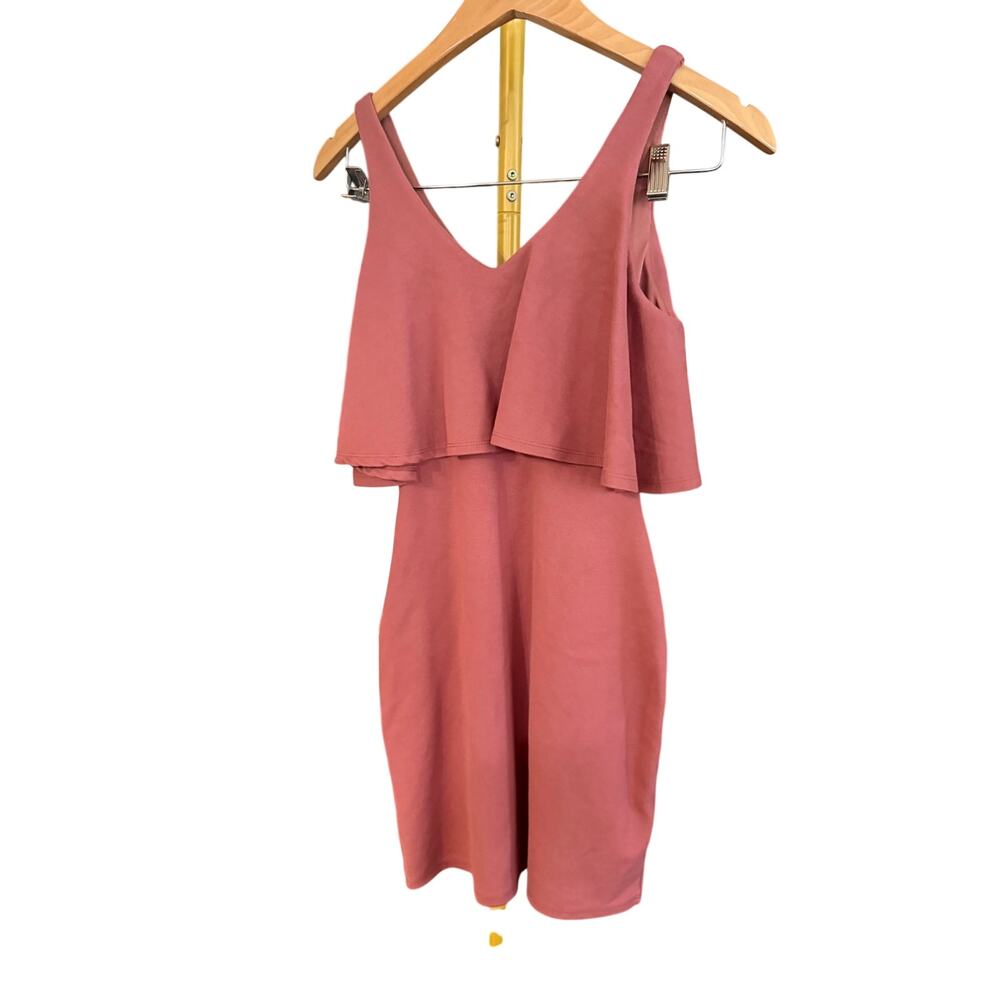 Giani Bernini bodycon dress dusty rose color and a ruffled top layer.